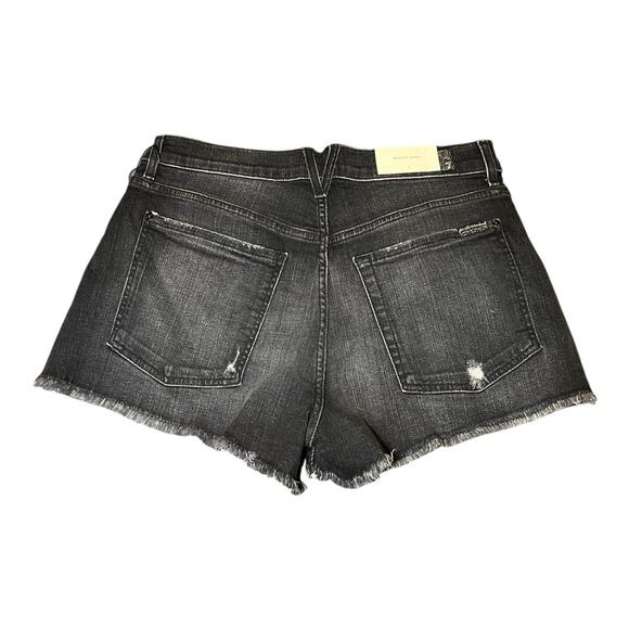 NWT 7 For All Mankind Black Distressed Denim Monroe Raw Cut Off Shorts Size 30 - Picture 2 of 7